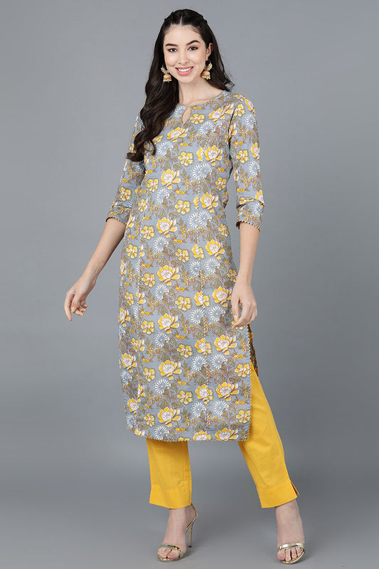 Grey Cotton Straight Kurta VCK8600