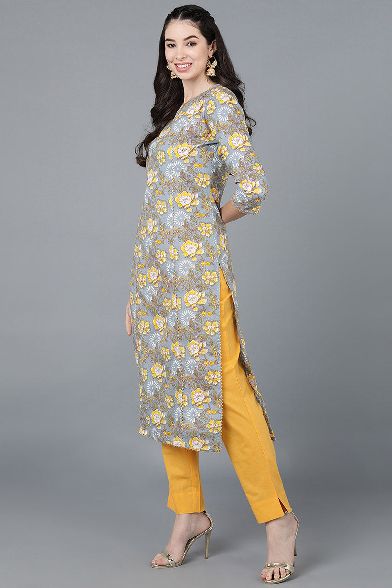 Grey Cotton Straight Kurta VCK8600