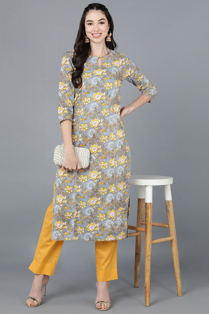 Grey Cotton Straight Kurta VCK8600