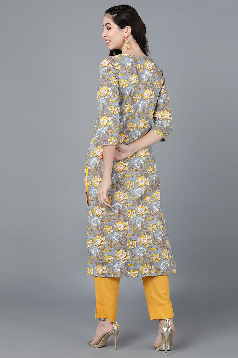 Grey Cotton Straight Kurta VCK8600