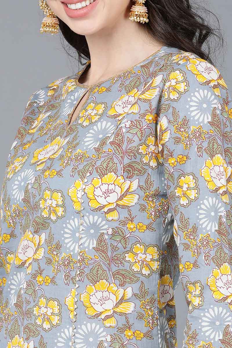 Grey Cotton Straight Kurta VCK8600