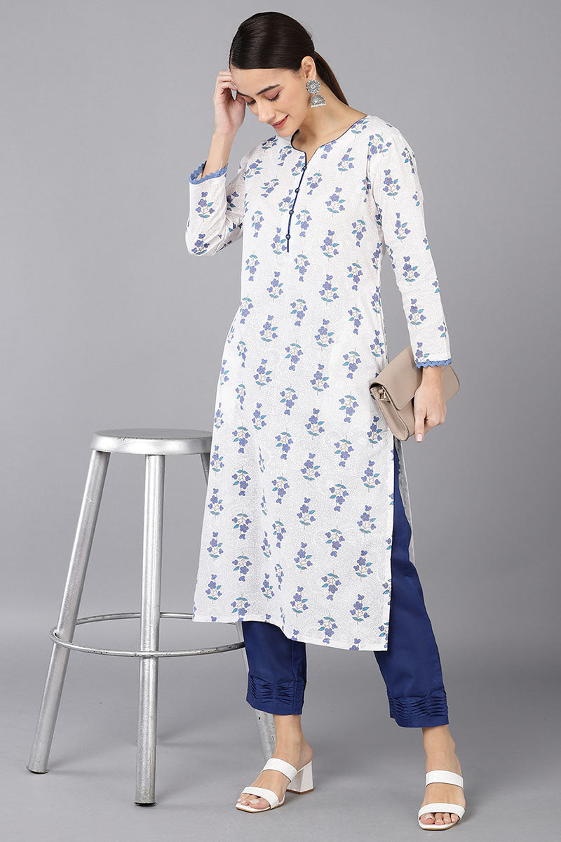 White Cotton Straight Kurta VCK8651
