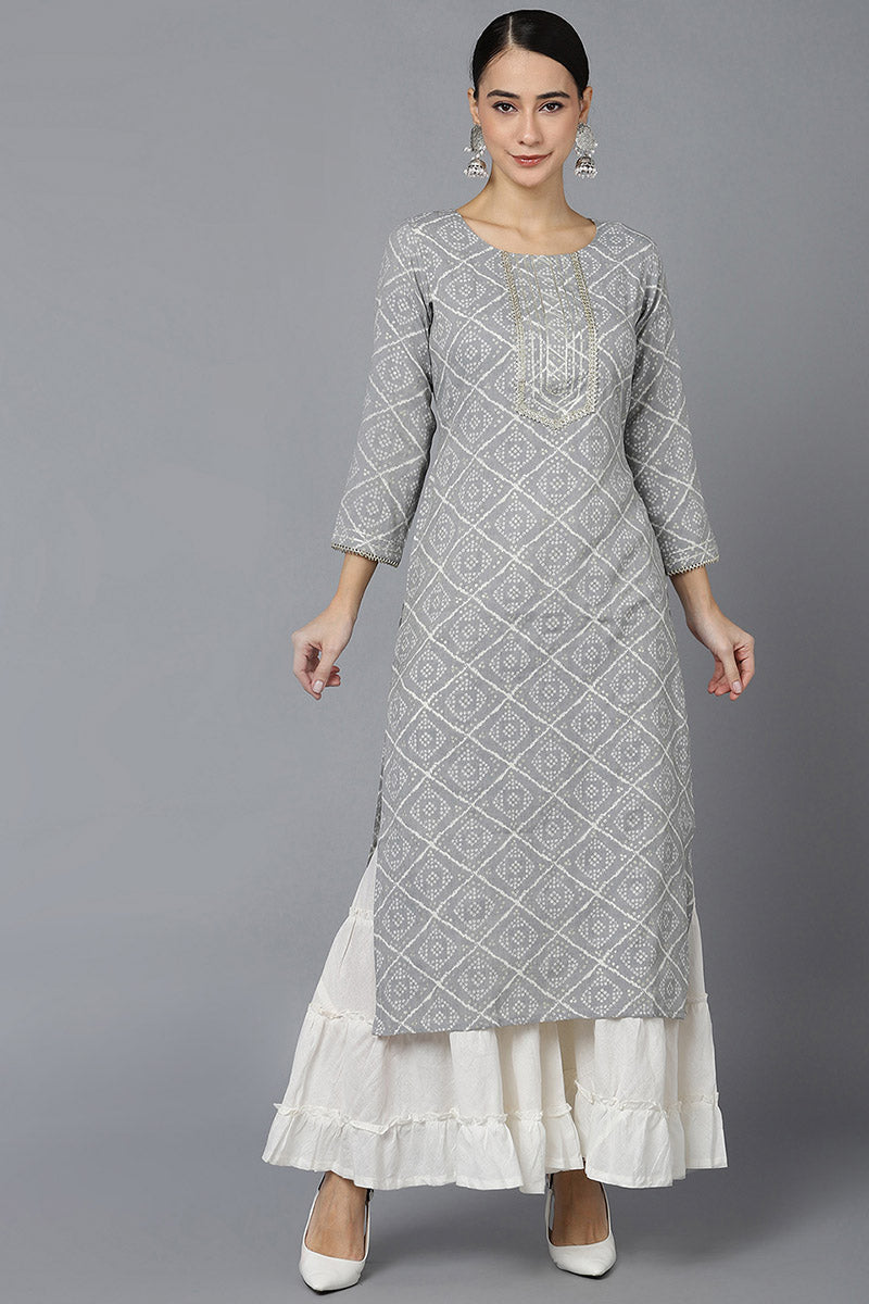 Grey Rayon Blend Straight Kurta VCK8699