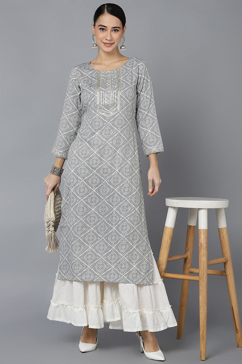 Grey Rayon Blend Straight Kurta VCK8699
