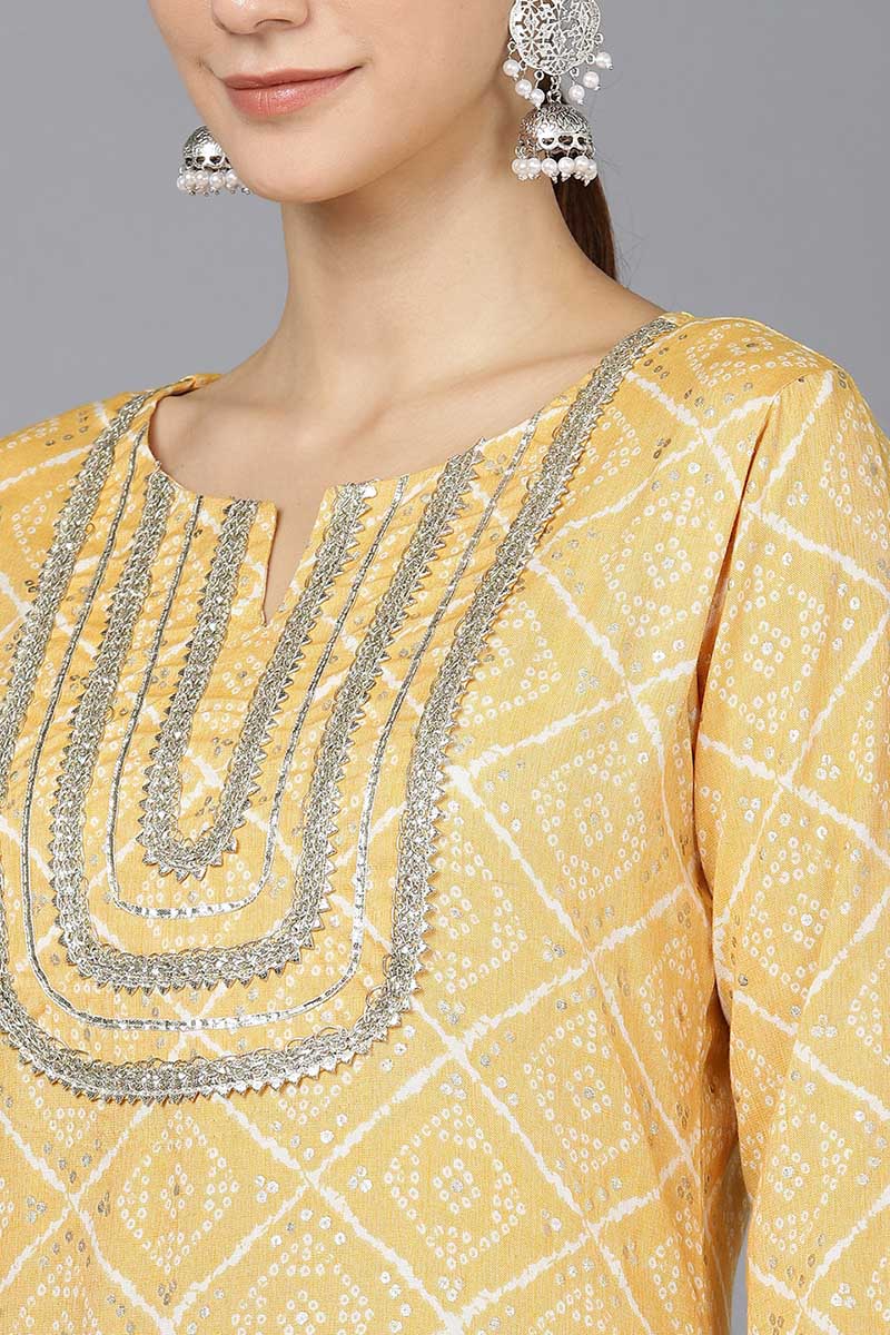 Yellow Rayon Blend Straight Kurta VCK8702