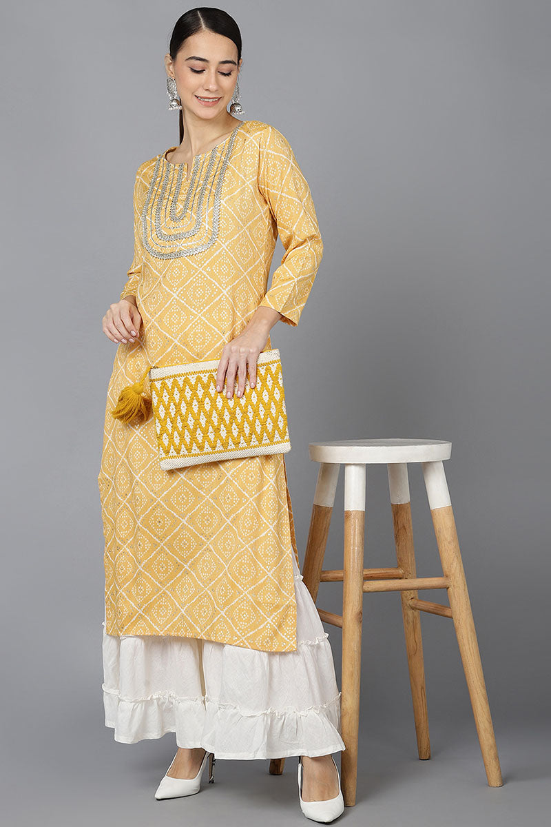 Yellow Rayon Blend Straight Kurta VCK8702