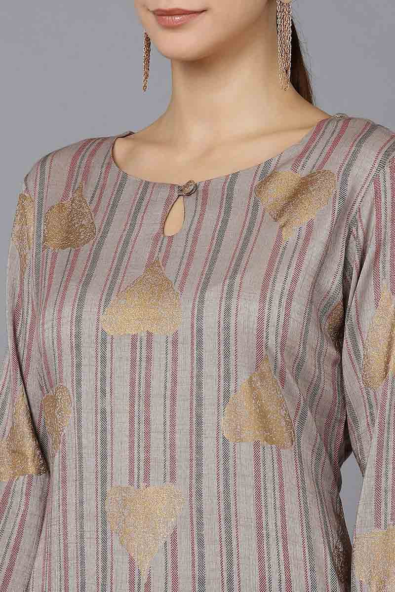 Grey Cotton Straight Kurta VCK8708