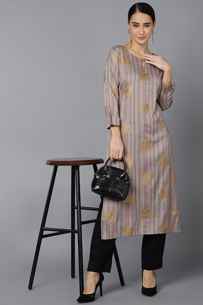 Grey Cotton Straight Kurta VCK8708