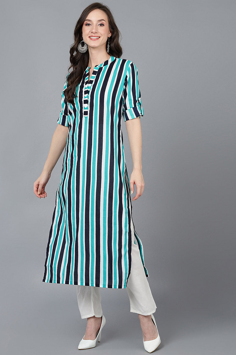 Ahika Women Multi Cotton Striped Printed Kurtas