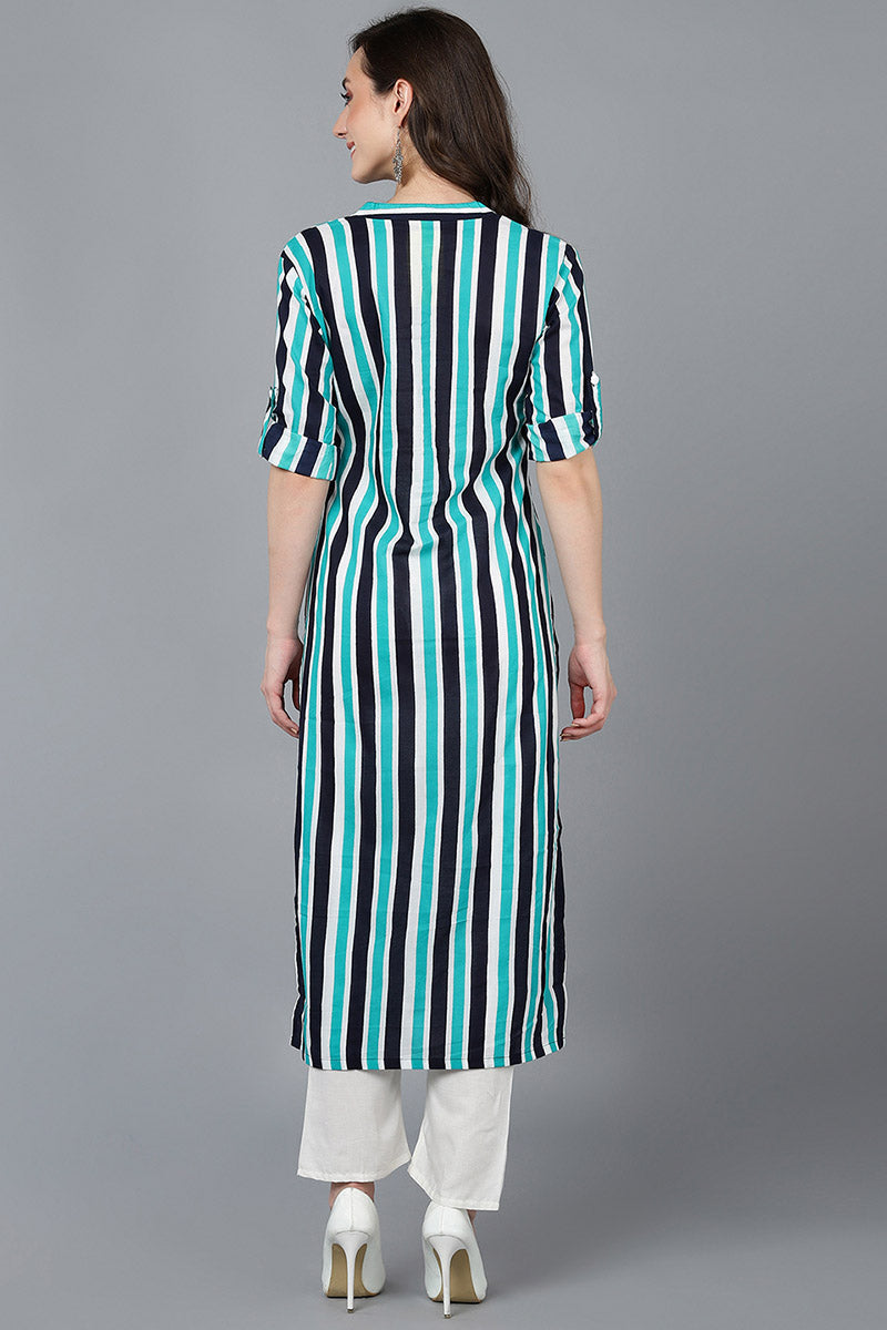 Ahika Women Multi Cotton Striped Printed Kurtas