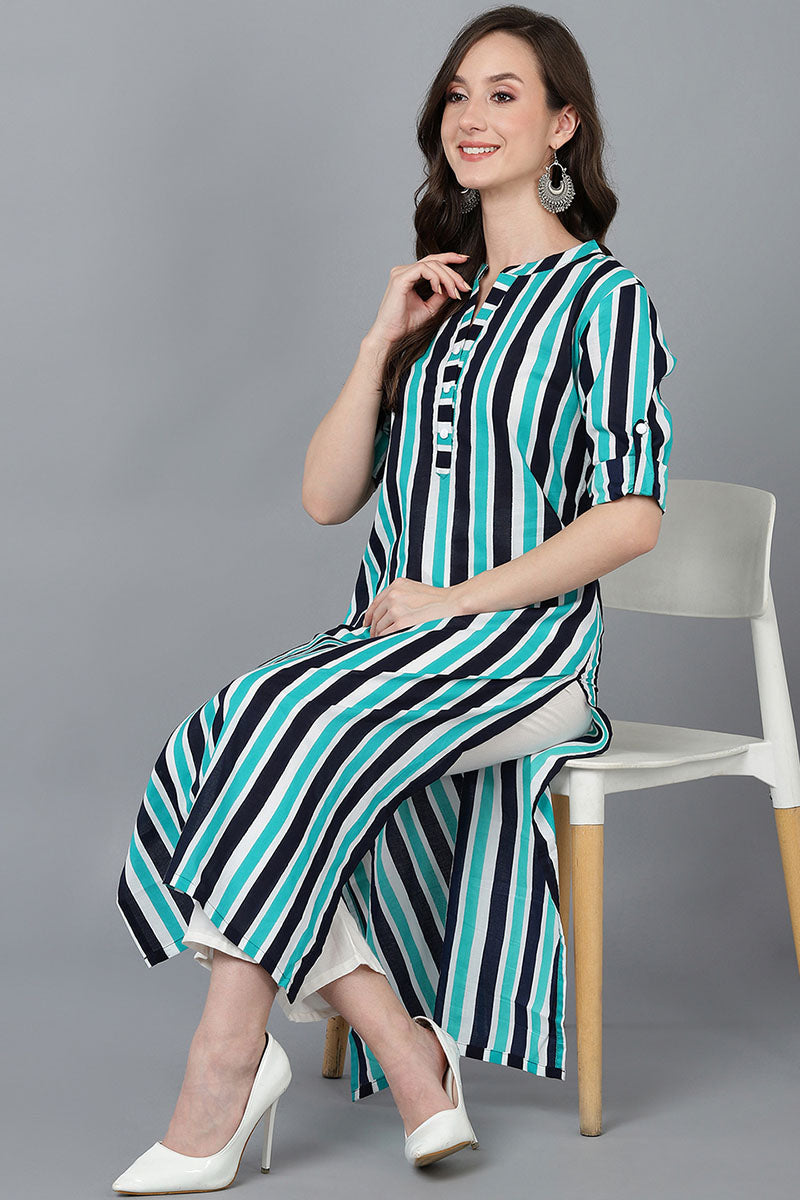 Ahika Women Multi Cotton Striped Printed Kurtas