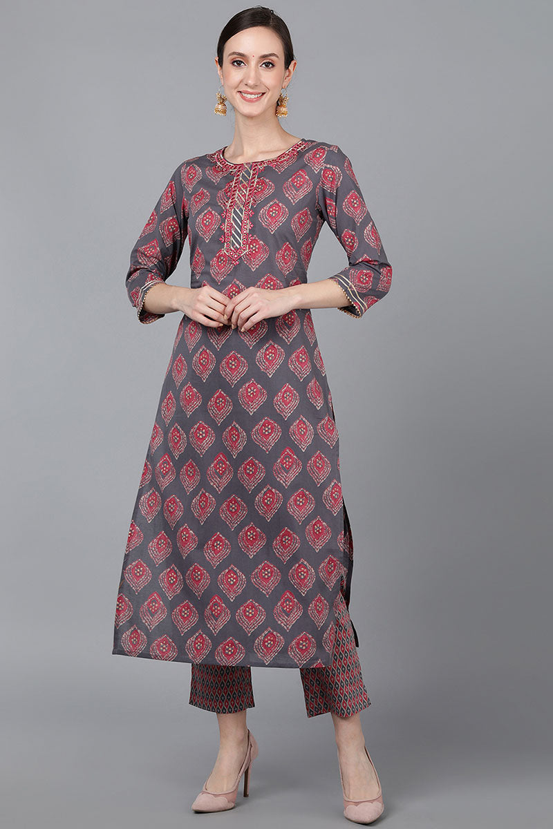 Mauve Cotton Geometric Printed Kurta VCK8815