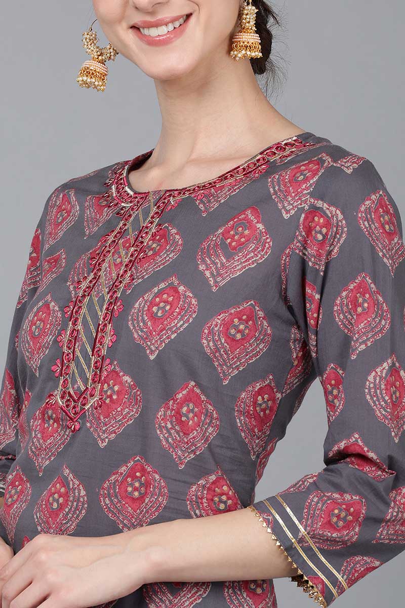 Mauve Cotton Geometric Printed Kurta VCK8815