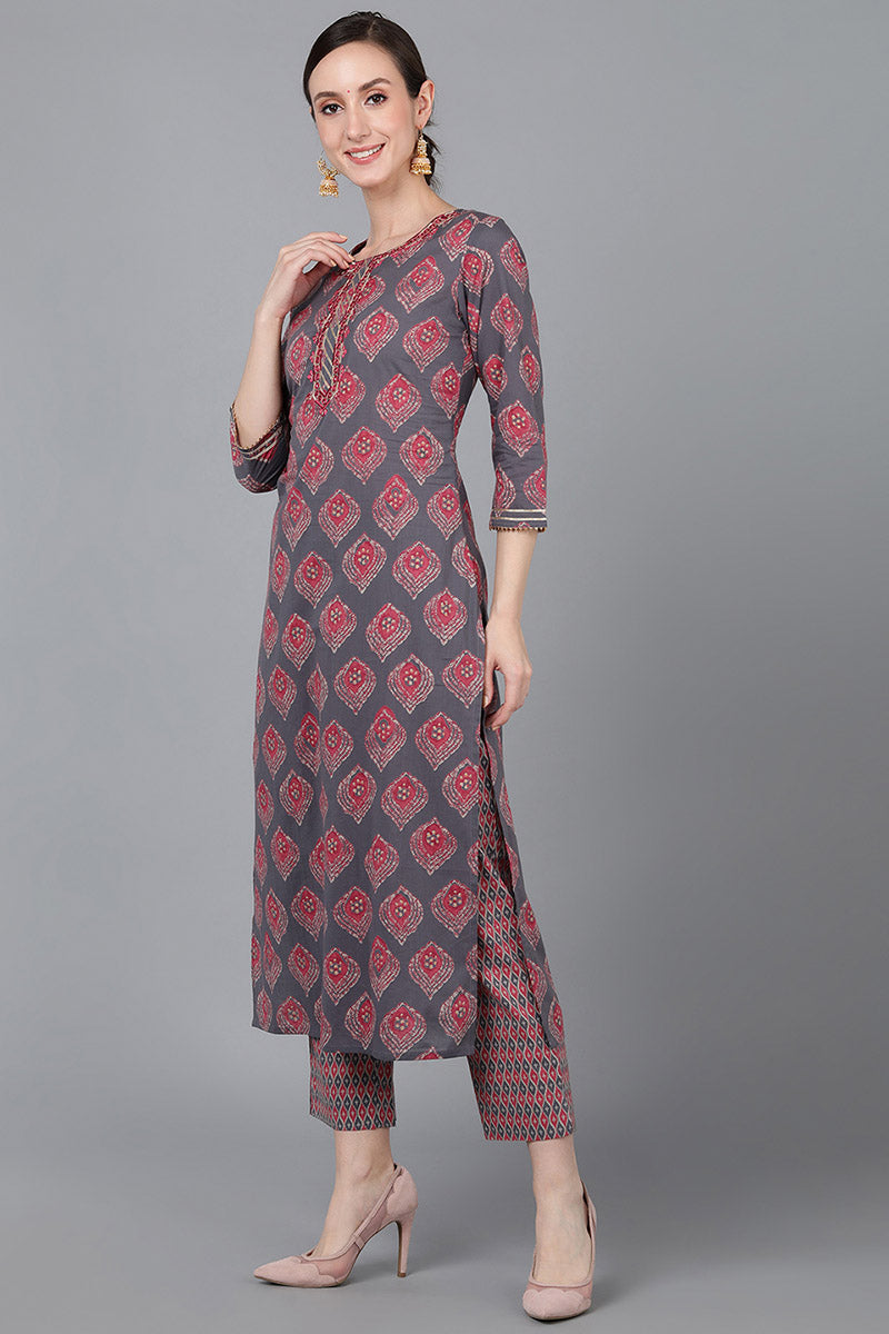 Mauve Cotton Geometric Printed Kurta VCK8815