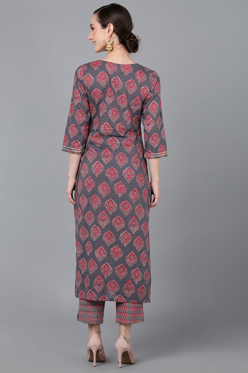Mauve Cotton Geometric Printed Kurta VCK8815