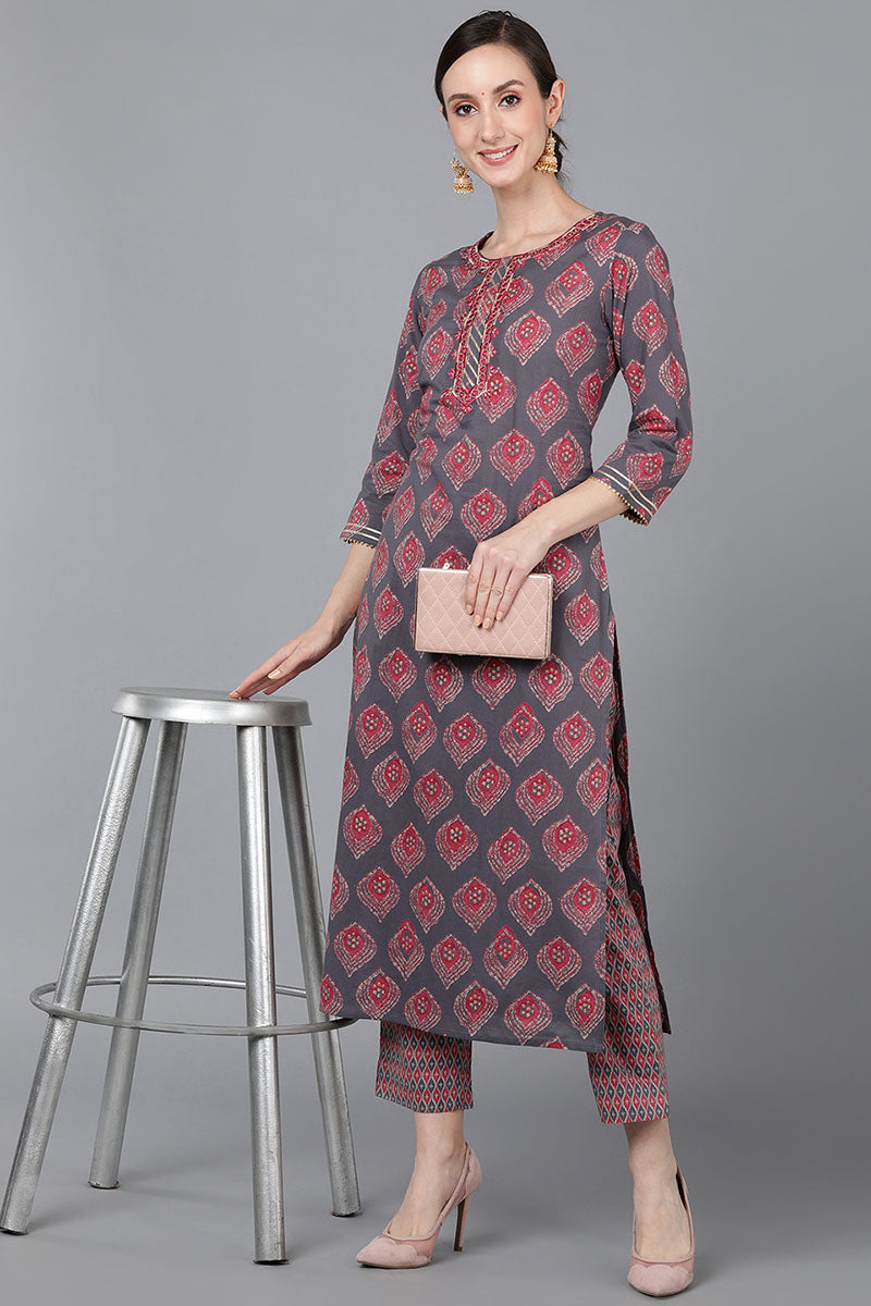 Mauve Cotton Geometric Printed Kurta VCK8815