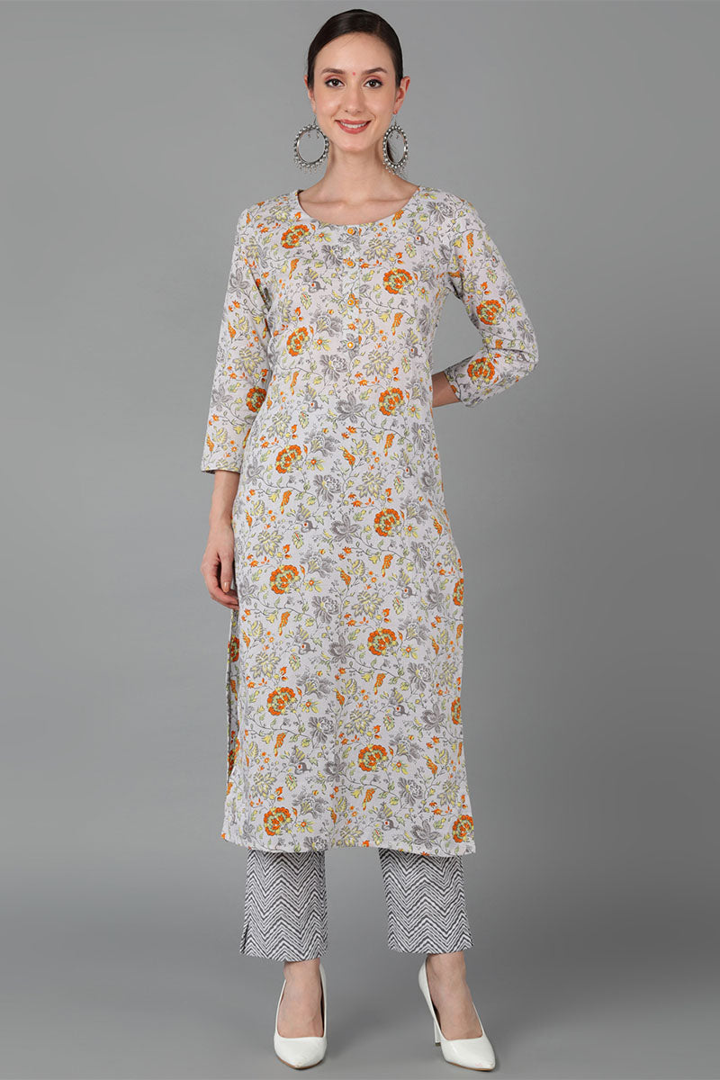 Grey Cotton Straight Kurta VCK8893