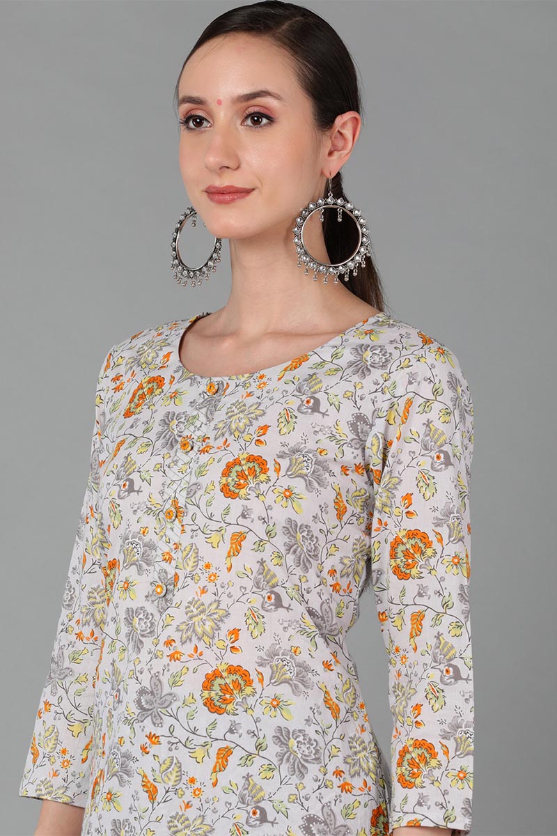 Grey Cotton Straight Kurta VCK8893