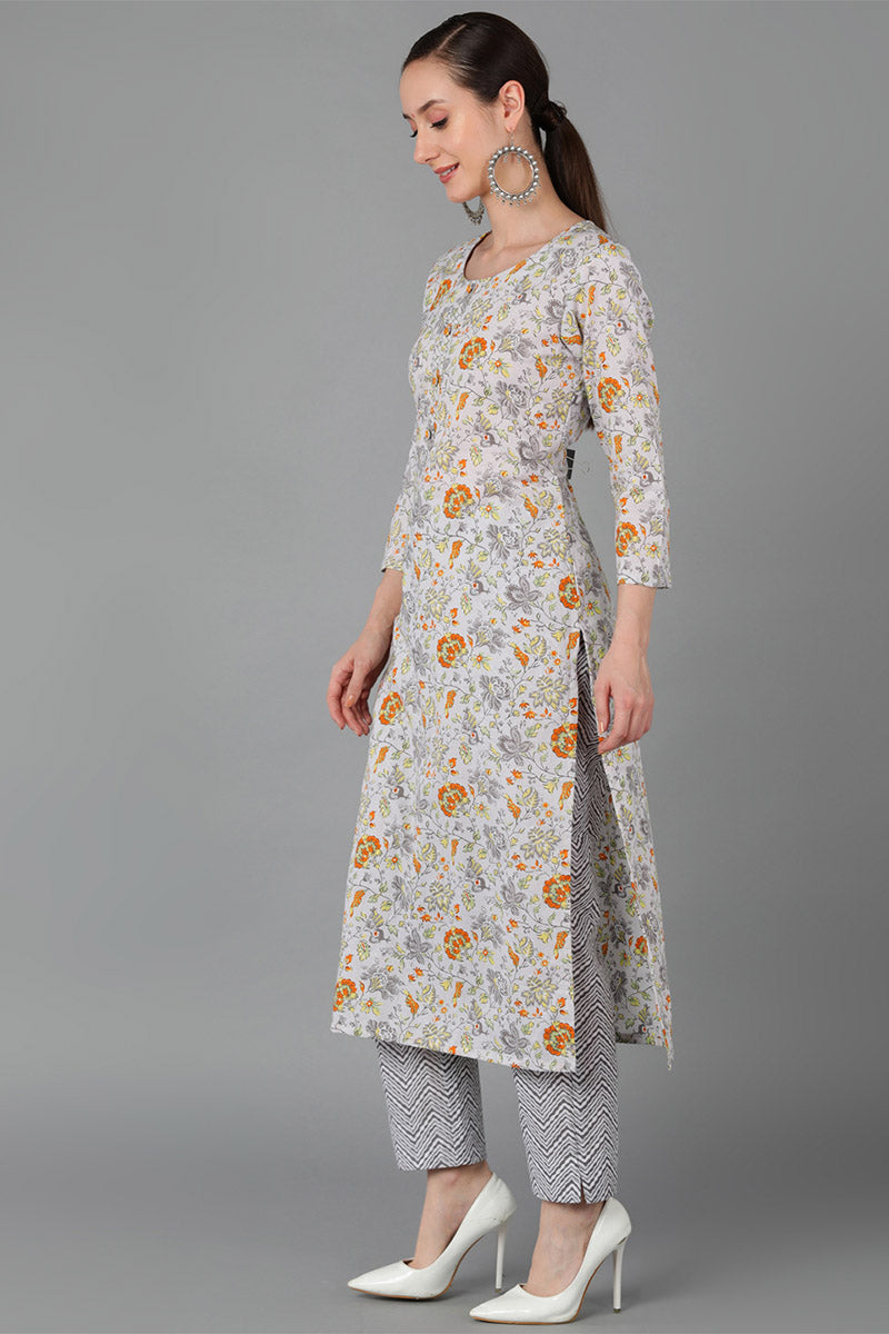 Grey Cotton Straight Kurta VCK8893