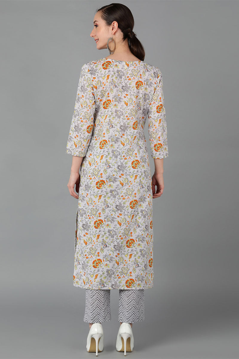 Grey Cotton Straight Kurta VCK8893