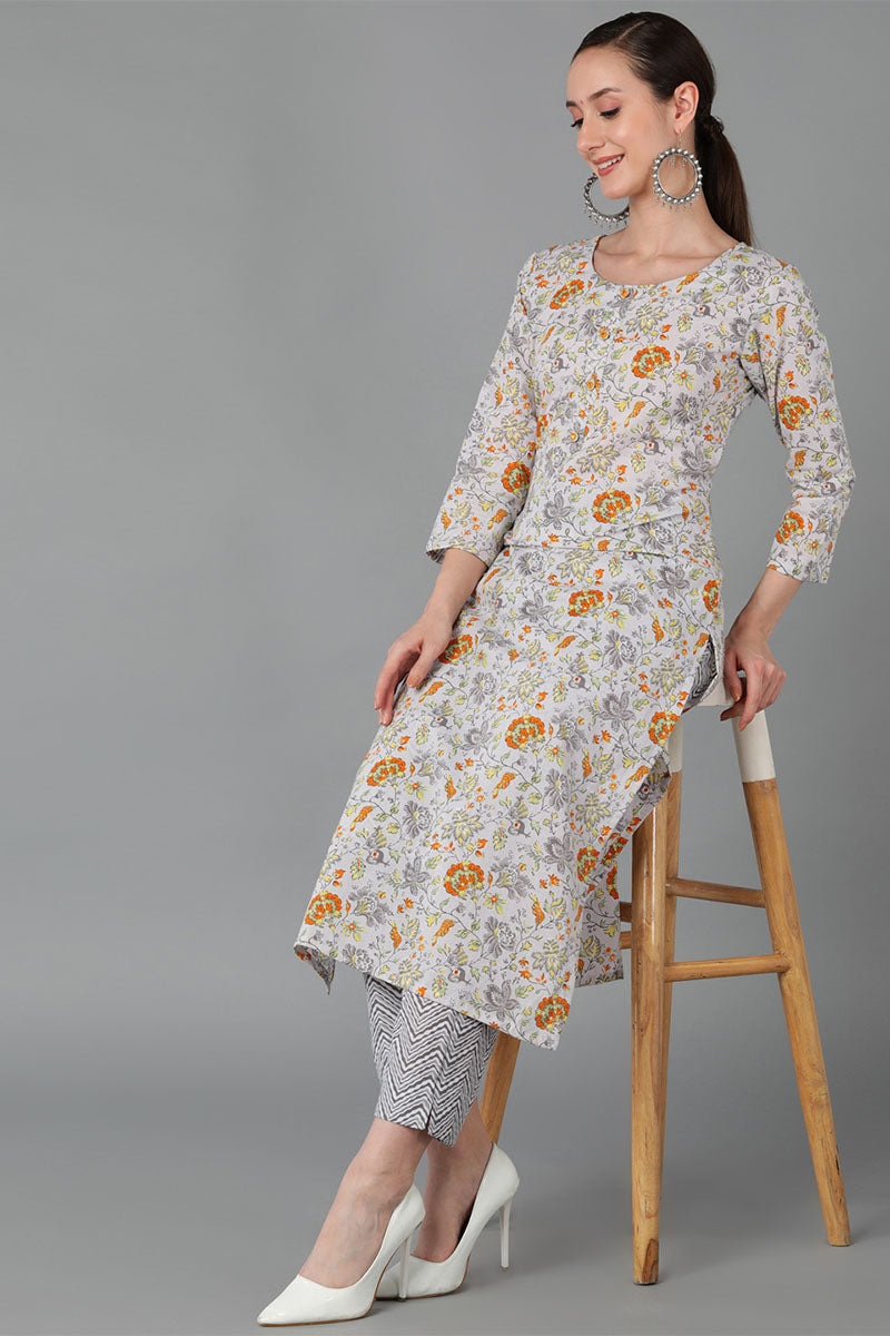 Grey Cotton Straight Kurta VCK8893