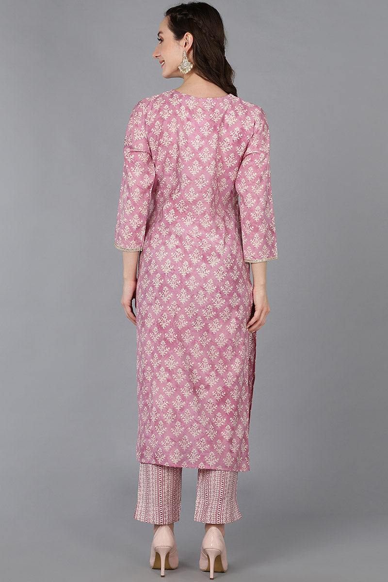 Pink Silk Blend Ethnic Motifs Embroidered Straight Kurta 