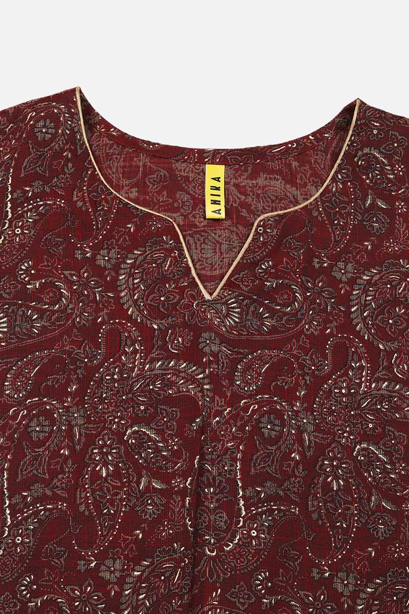 Maroon Silk Blend Paisley Straight Kurta VCK9032