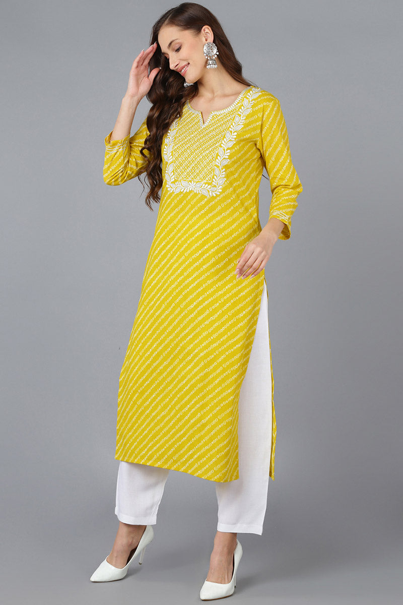 Yellow Cotton Bandhani Embroidered Straight Kurta VCK9038