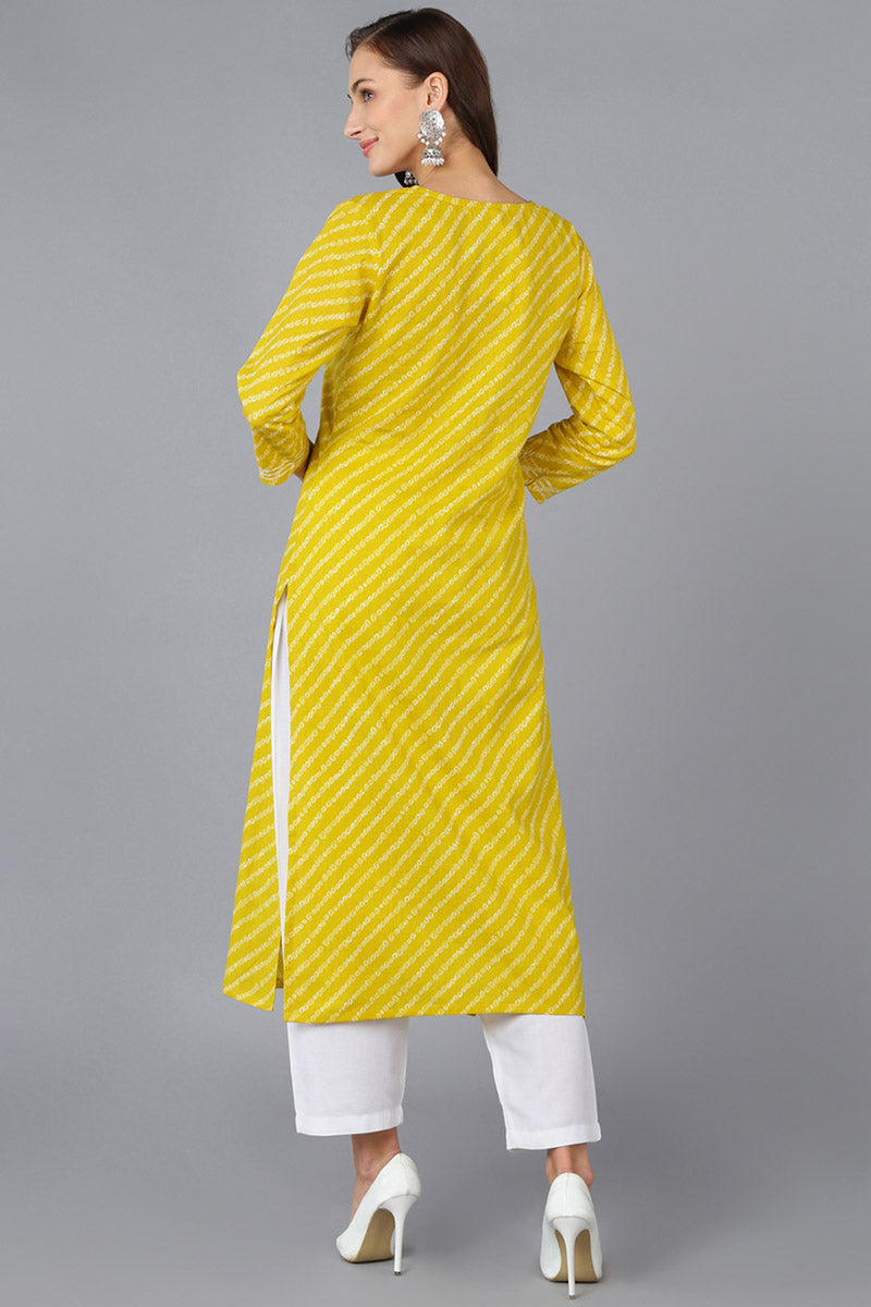 Yellow Cotton Bandhani Embroidered Straight Kurta VCK9038