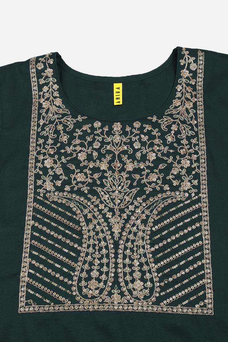 Green Silk Blend Straight Kurta