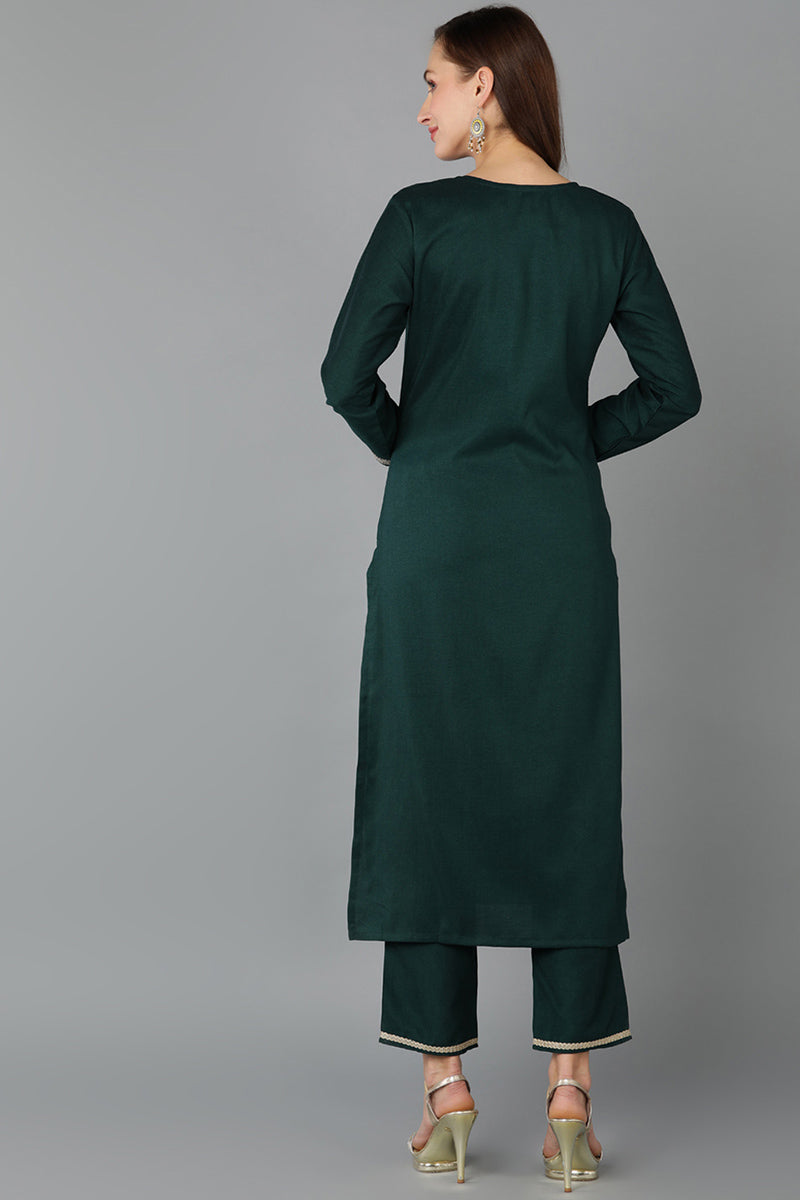 Green Silk Blend Straight Kurta