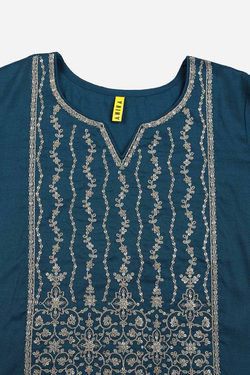 Teal Silk Blend Straight Kurta VCK9117