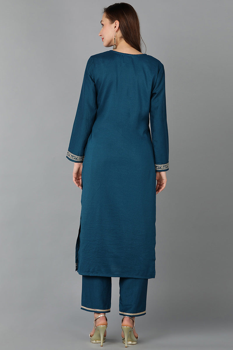 Teal Silk Blend Straight Kurta VCK9117