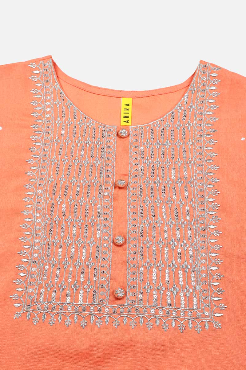 Peach Cotton Blend Straight Kurta