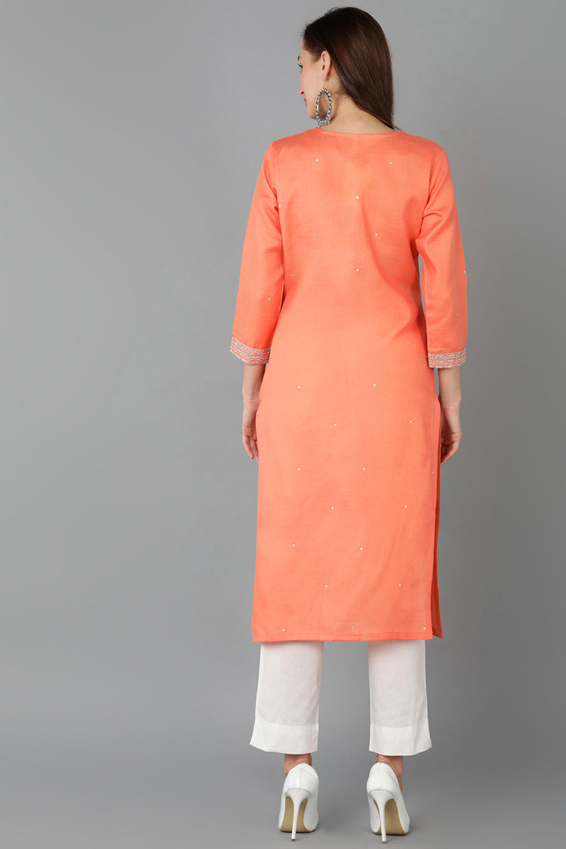 Peach Cotton Blend Straight Kurta