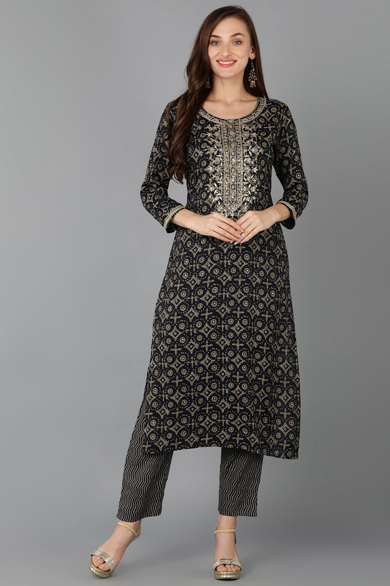 Teal Cotton Blend Straight Kurta