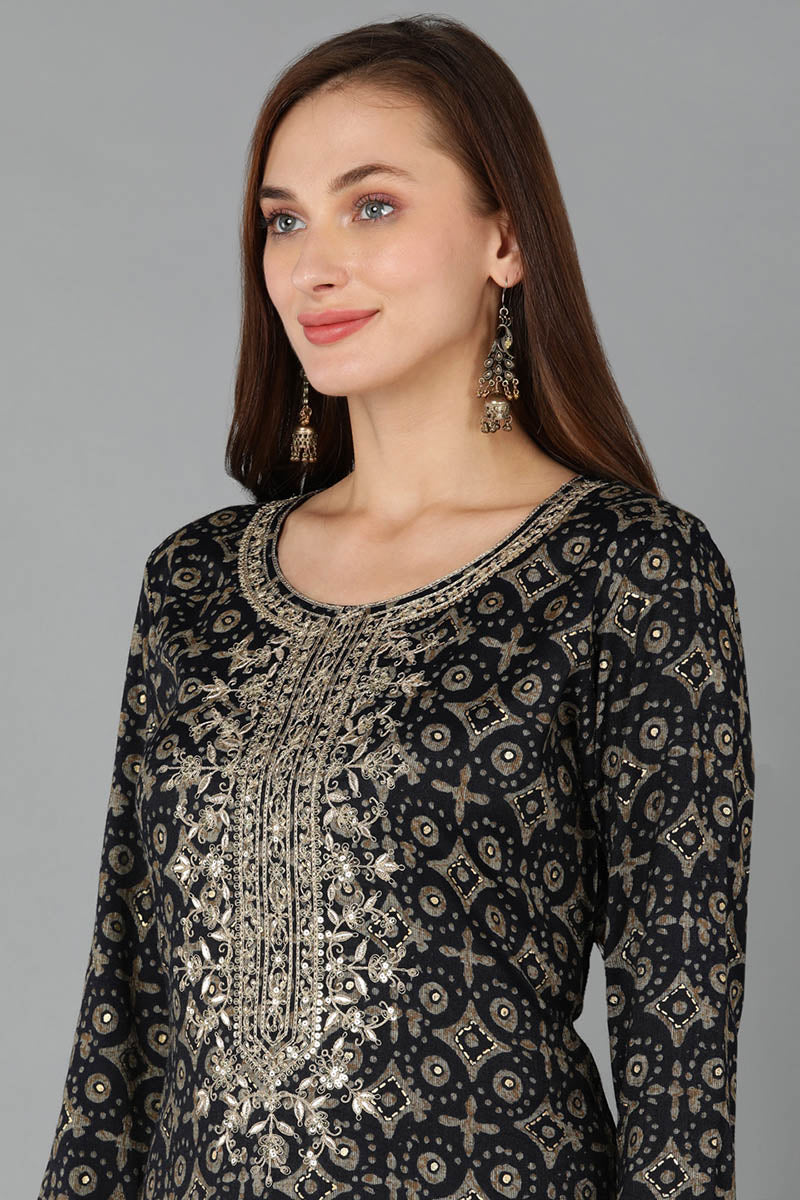 Teal Cotton Blend Straight Kurta