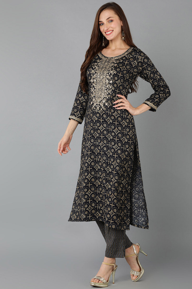 Teal Cotton Blend Straight Kurta