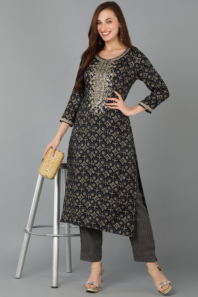 Teal Cotton Blend Straight Kurta