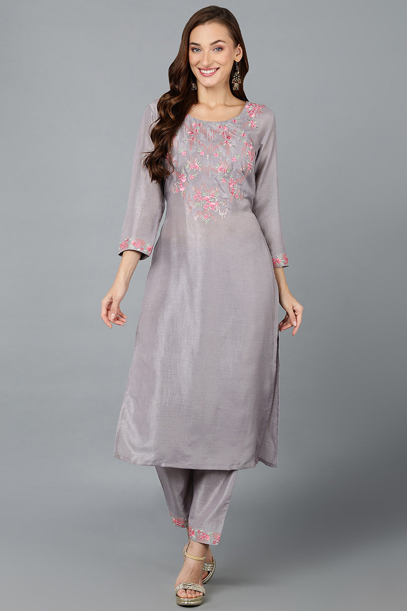 Grey Silk Blend Straight Kurta VCK9193