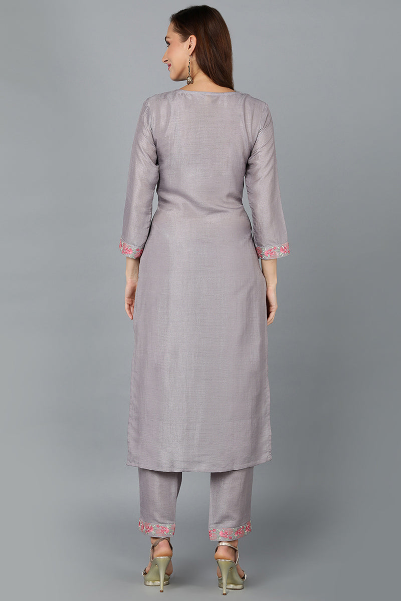 Grey Silk Blend Straight Kurta VCK9193