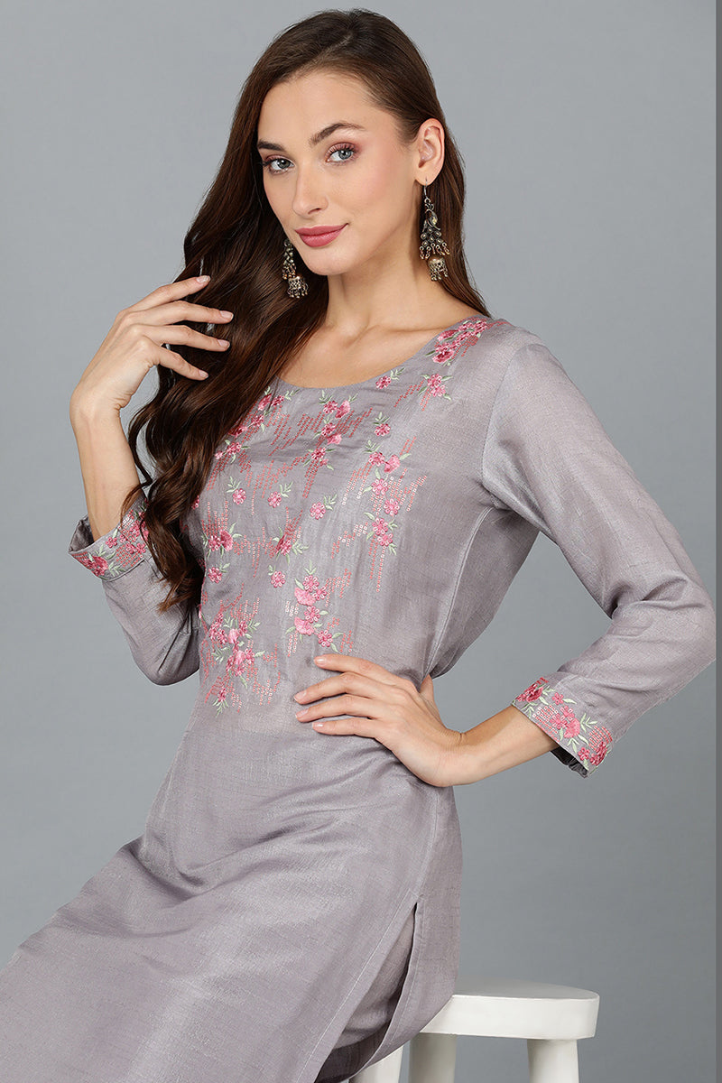 Grey Silk Blend Straight Kurta VCK9193