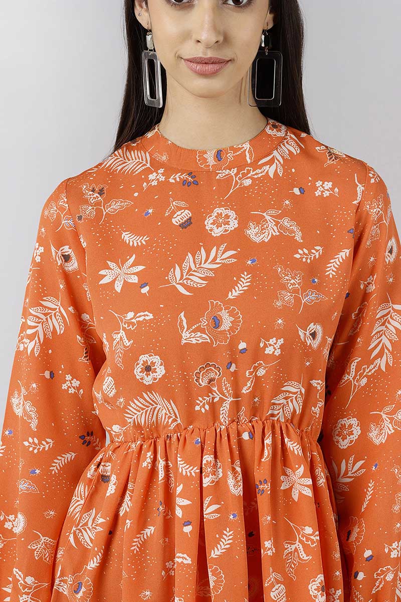 Ahika Women Orange Floral Printed Dress