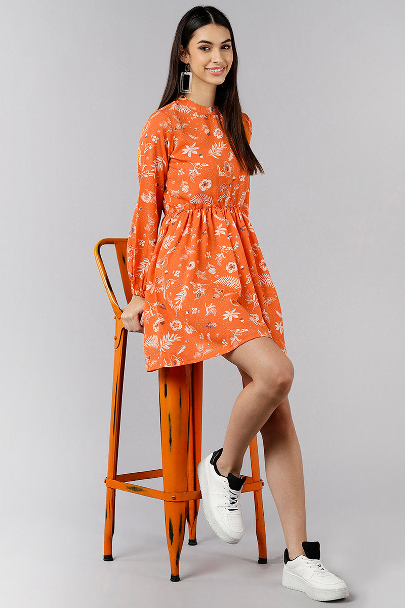Ahika Women Orange Floral Printed Dress