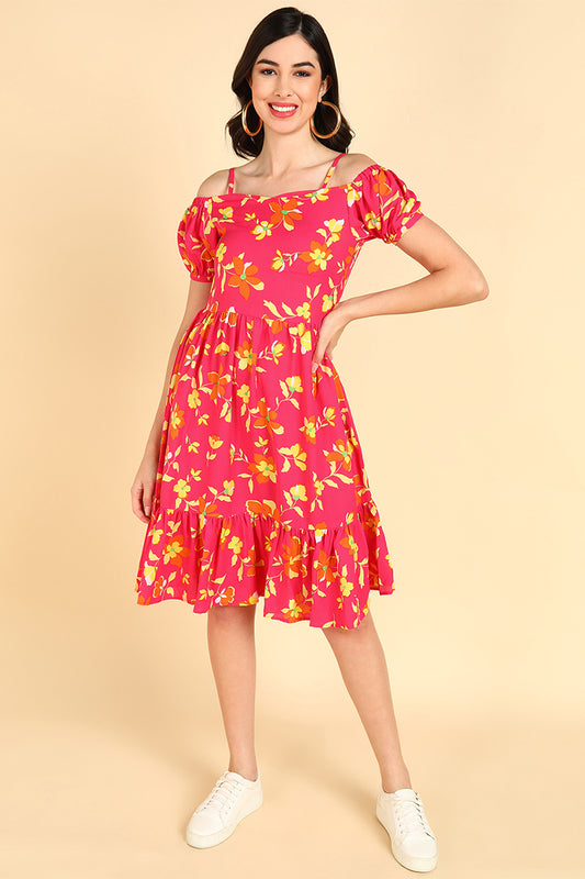 AHIKA Women Pink Georgette Printed Dress