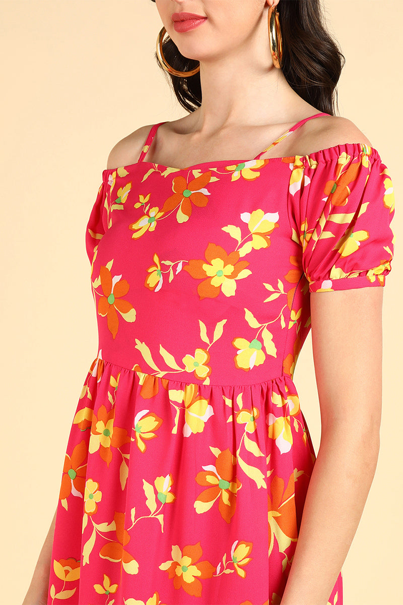 AHIKA Women Pink Georgette Printed Dress