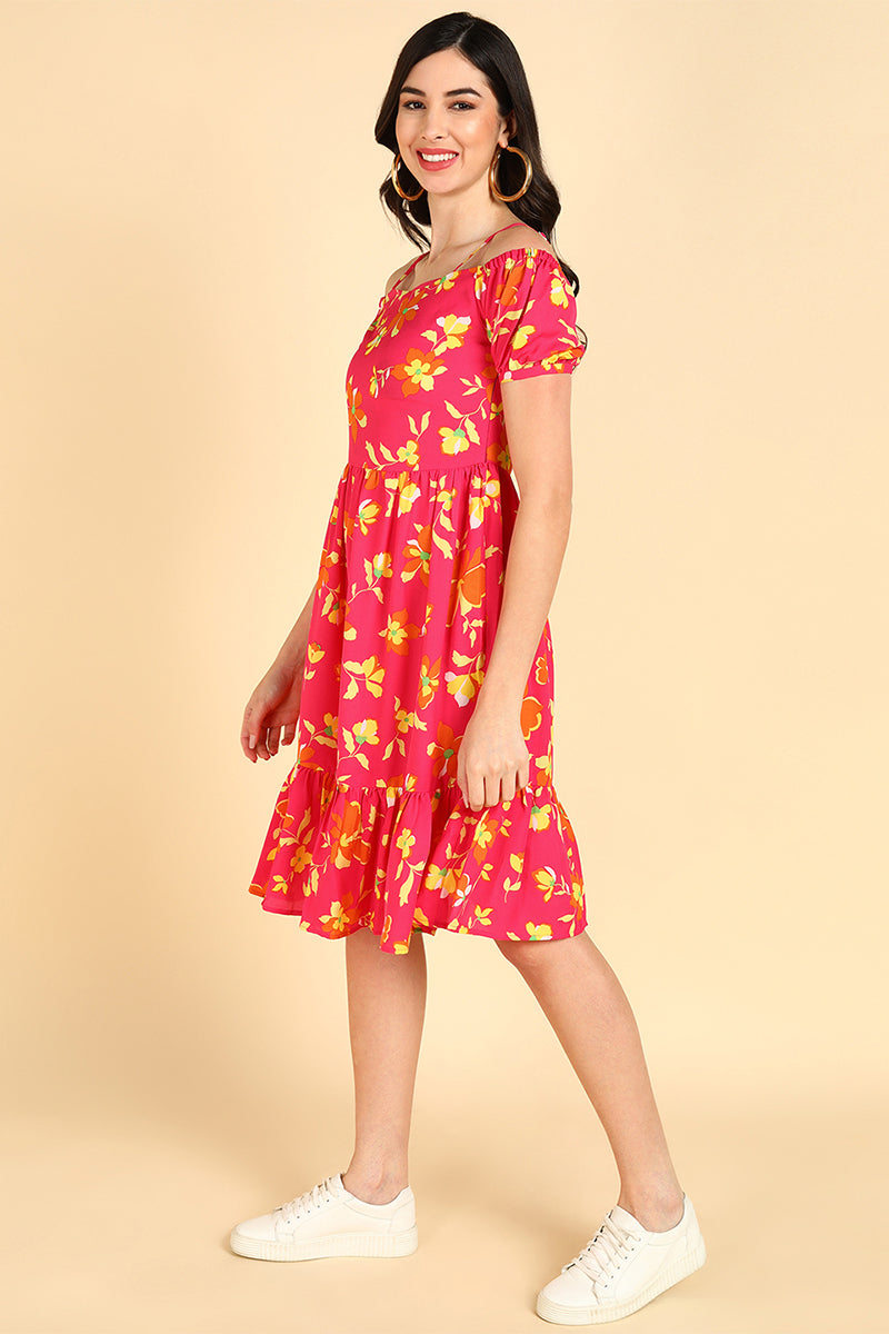 AHIKA Women Pink Georgette Printed Dress