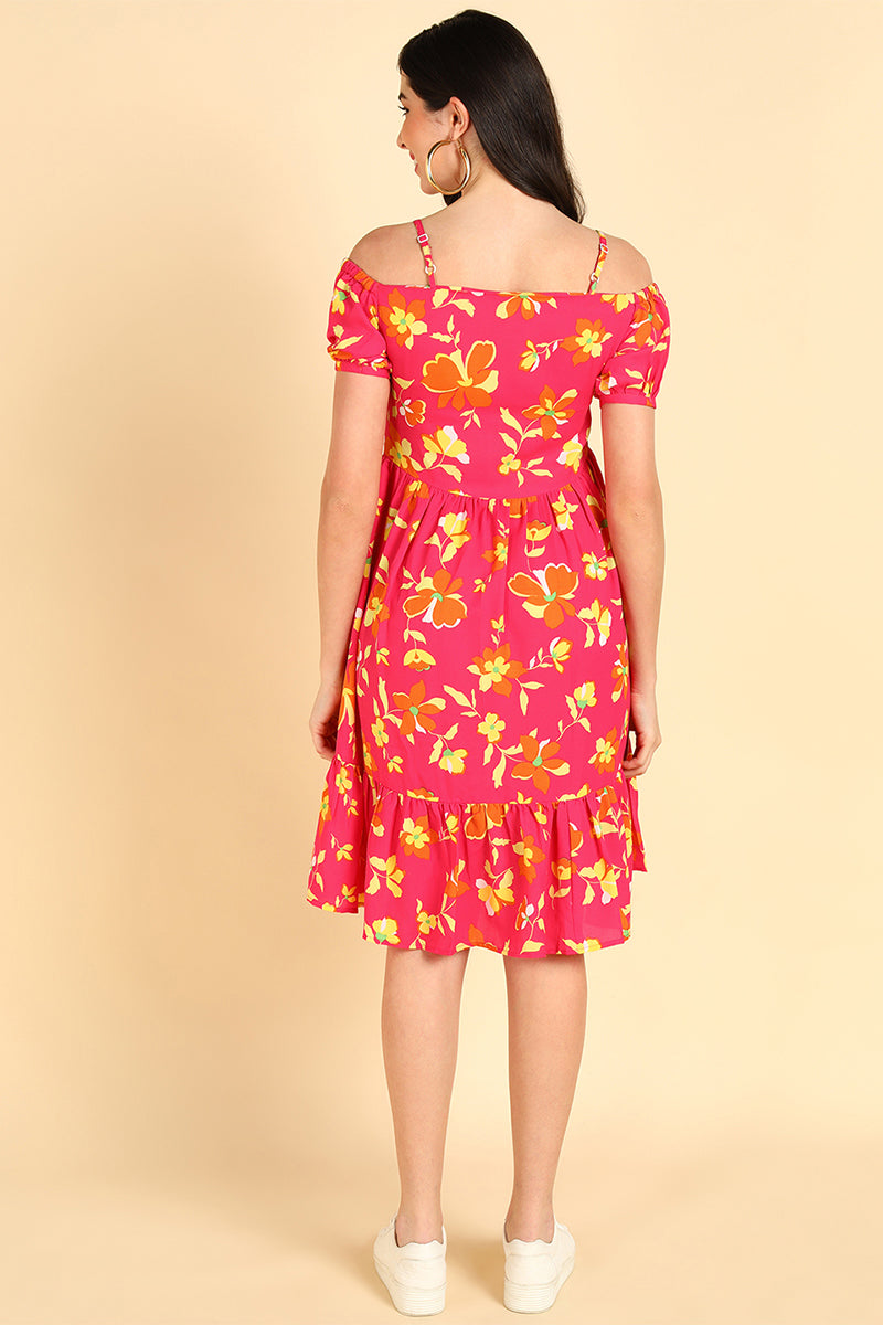 AHIKA Women Pink Georgette Printed Dress