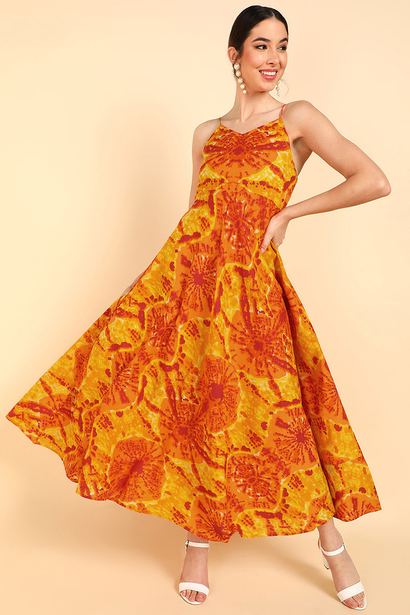 Orange Cotton Tie-Dyed Maxi Dress VD1178