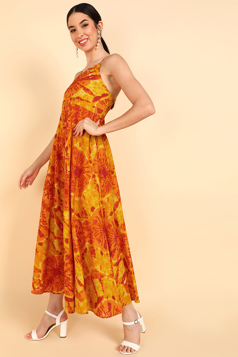Orange Cotton Tie-Dyed Maxi Dress VD1178